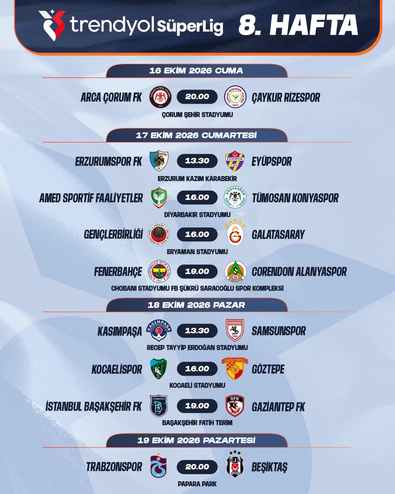 Süper Lig’de İlk Yarının Maç Programı Belli Oldu
