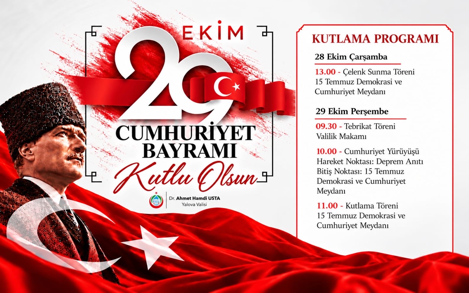 Yalova’da 29 Ekim Cumhuriyet Bayramı 103. Yıl Kutlama Programı Belli Oldu